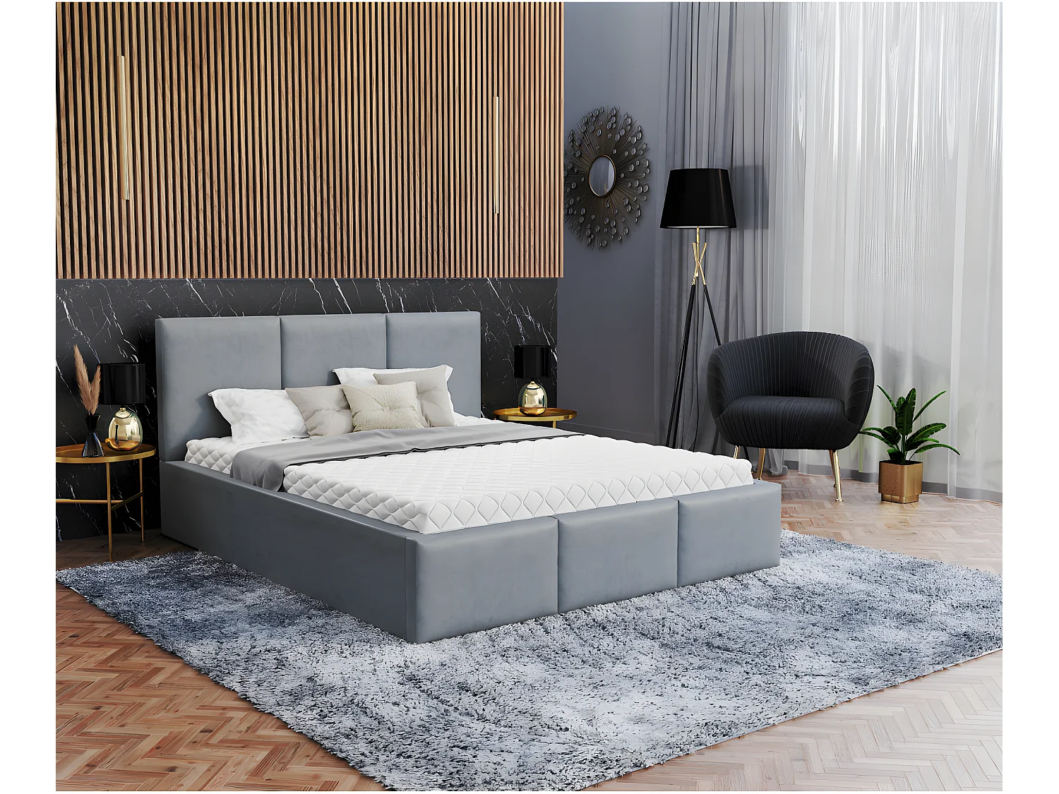 Lit coffre Tulum 160 x 200 cm avec sommier à lattes relevable Gris Foncé