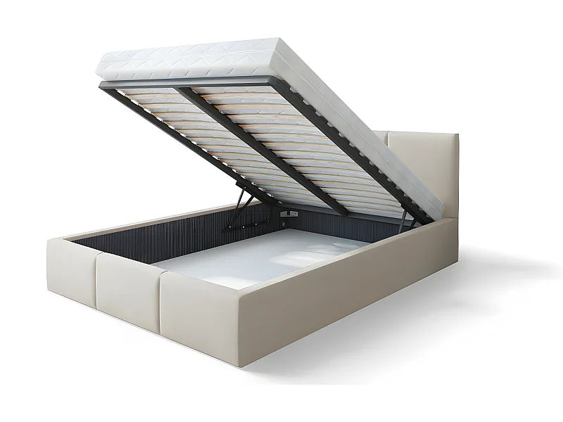 Lit coffre Tulum 160 x 200 cm avec sommier à lattes relevable Beige