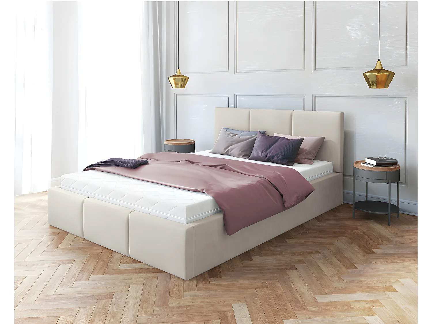 Lit coffre Tulum 160 x 200 cm avec sommier à lattes relevable Beige