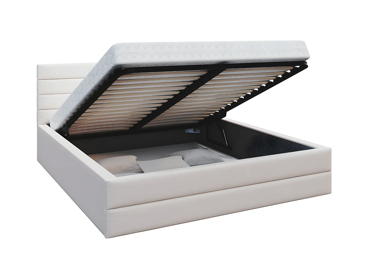 Lit coffre DALLAS 140 x 190 cm avec sommier à lattes relevable Beige