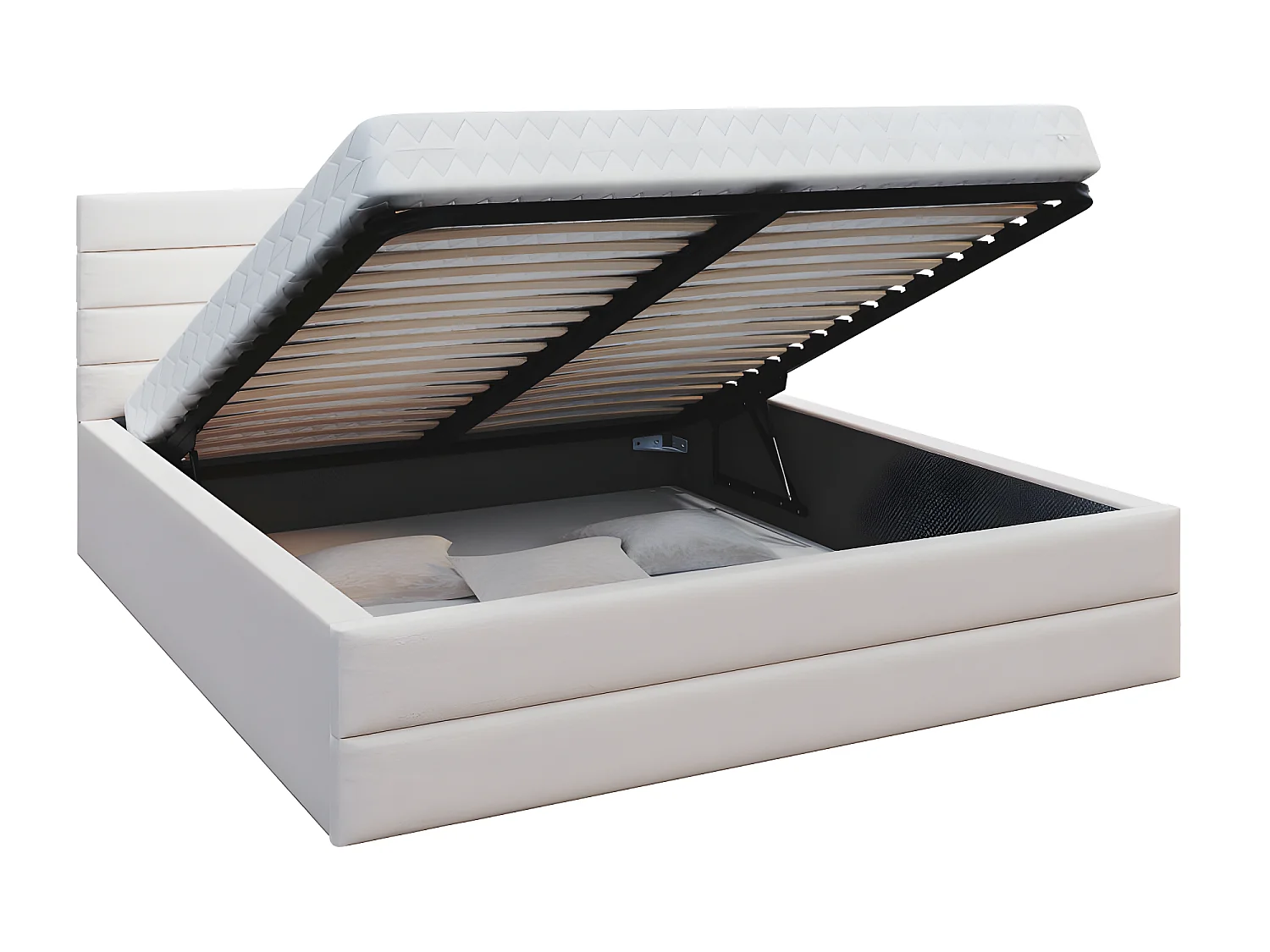 Lit coffre DALLAS 160 x 200 cm avec sommier à lattes relevable Beige