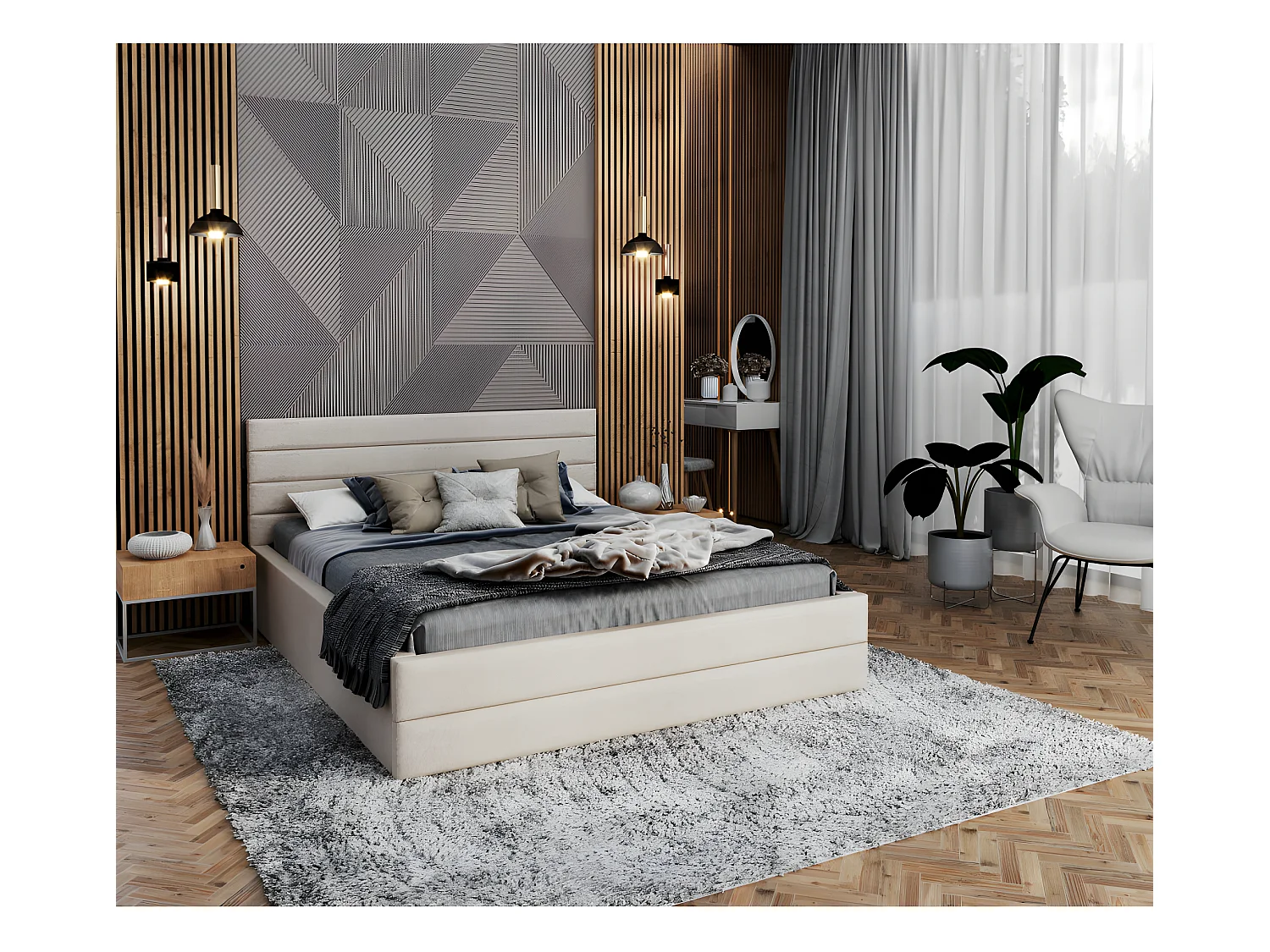 Lit coffre DALLAS 160 x 200 cm avec sommier à lattes relevable Beige
