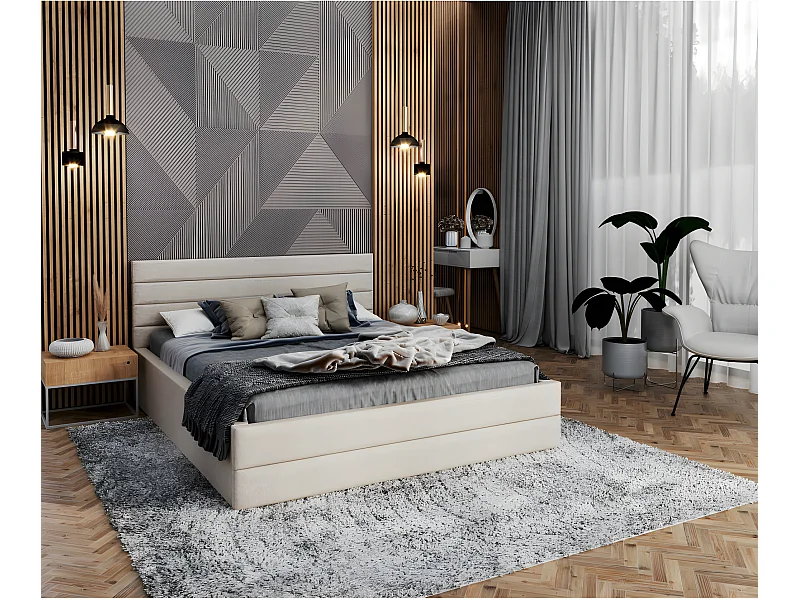 Lit coffre DALLAS 160 x 200 cm avec sommier à lattes relevable Beige