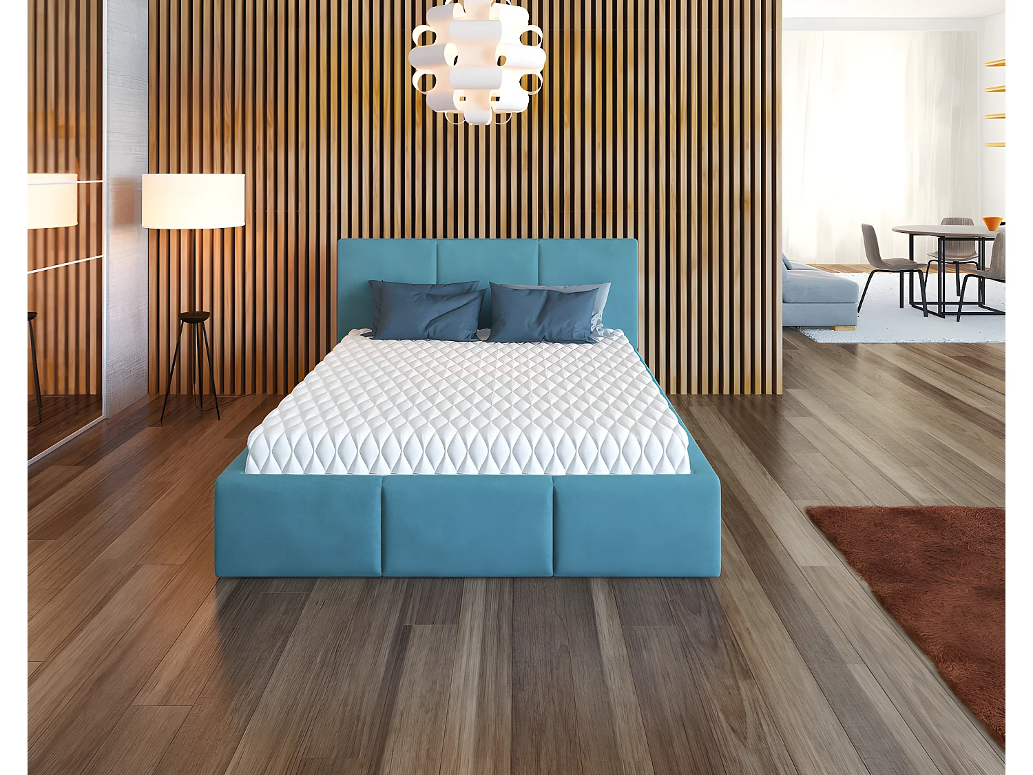 Lit coffre Tulum 160 x 200 cm avec sommier à lattes relevable Azur