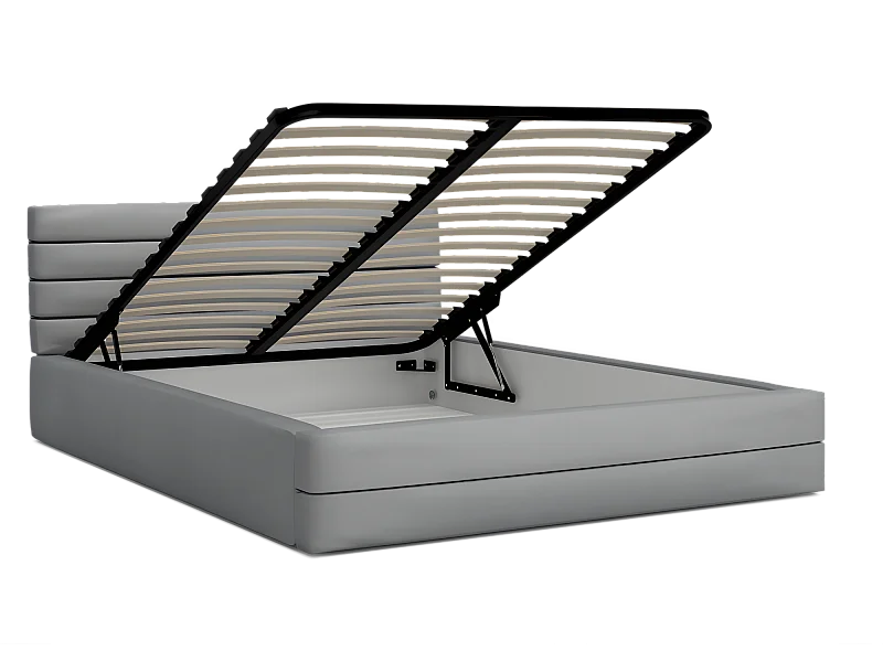 Lit coffre DALLAS 140 x 190 cm avec sommier à lattes relevable Gris Clair