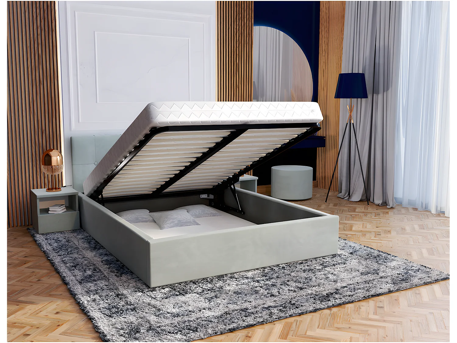 Lit coffre Vegas 140 x 190 cm  avec sommier à lattes relevable Mint