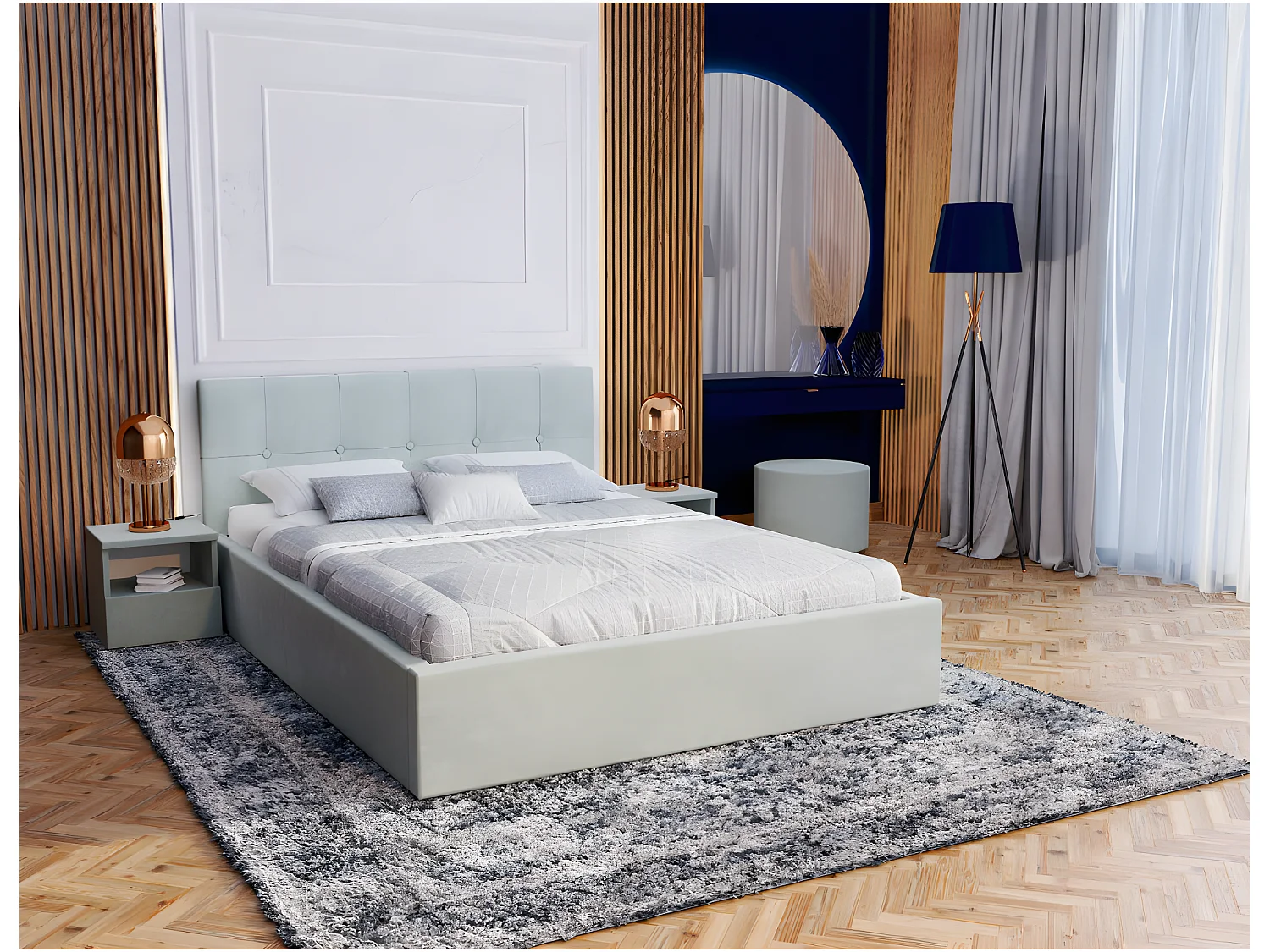 Lit coffre Vegas 140 x 190 cm  avec sommier à lattes relevable Mint