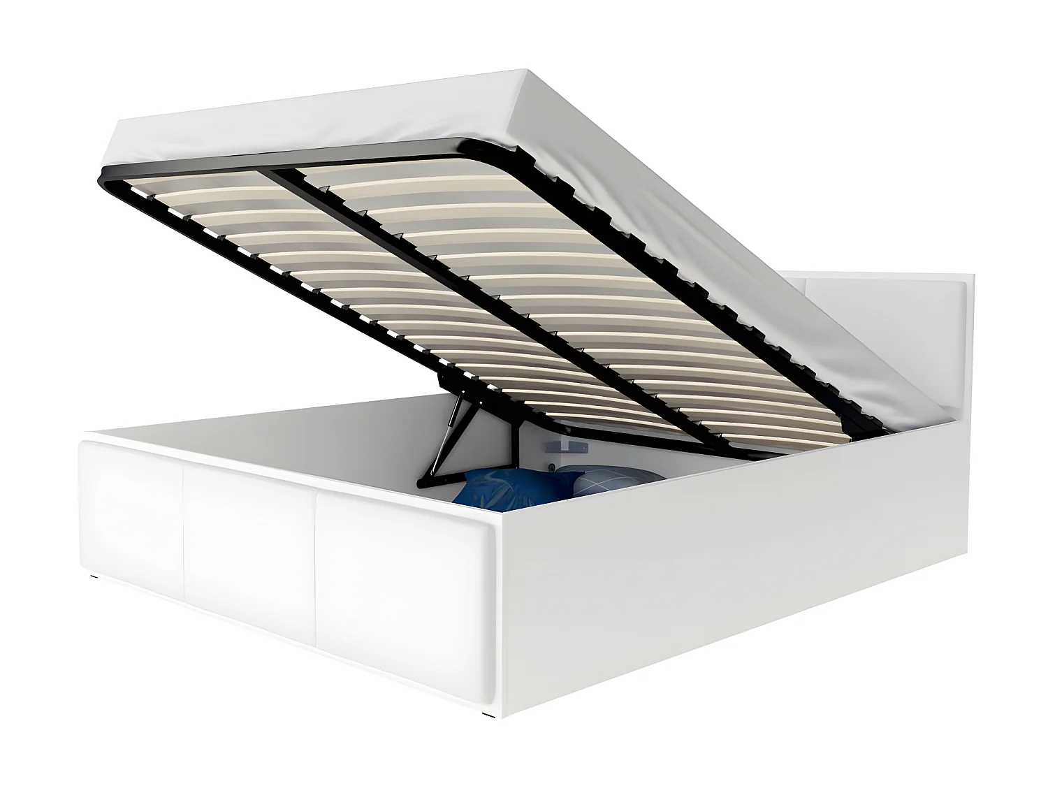 Lit coffre BARCELONA 140 x 190 cm avec sommier à lattes relevable Blanc