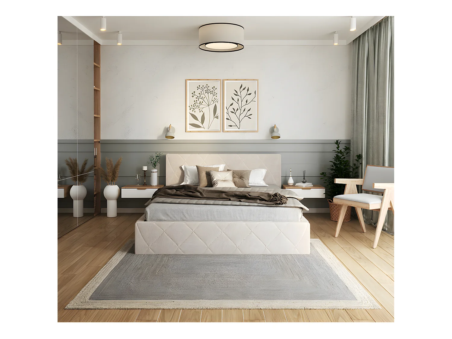 Lit coffre Oslo 160 x 200 cm  avec sommier à lattes relevable Beige