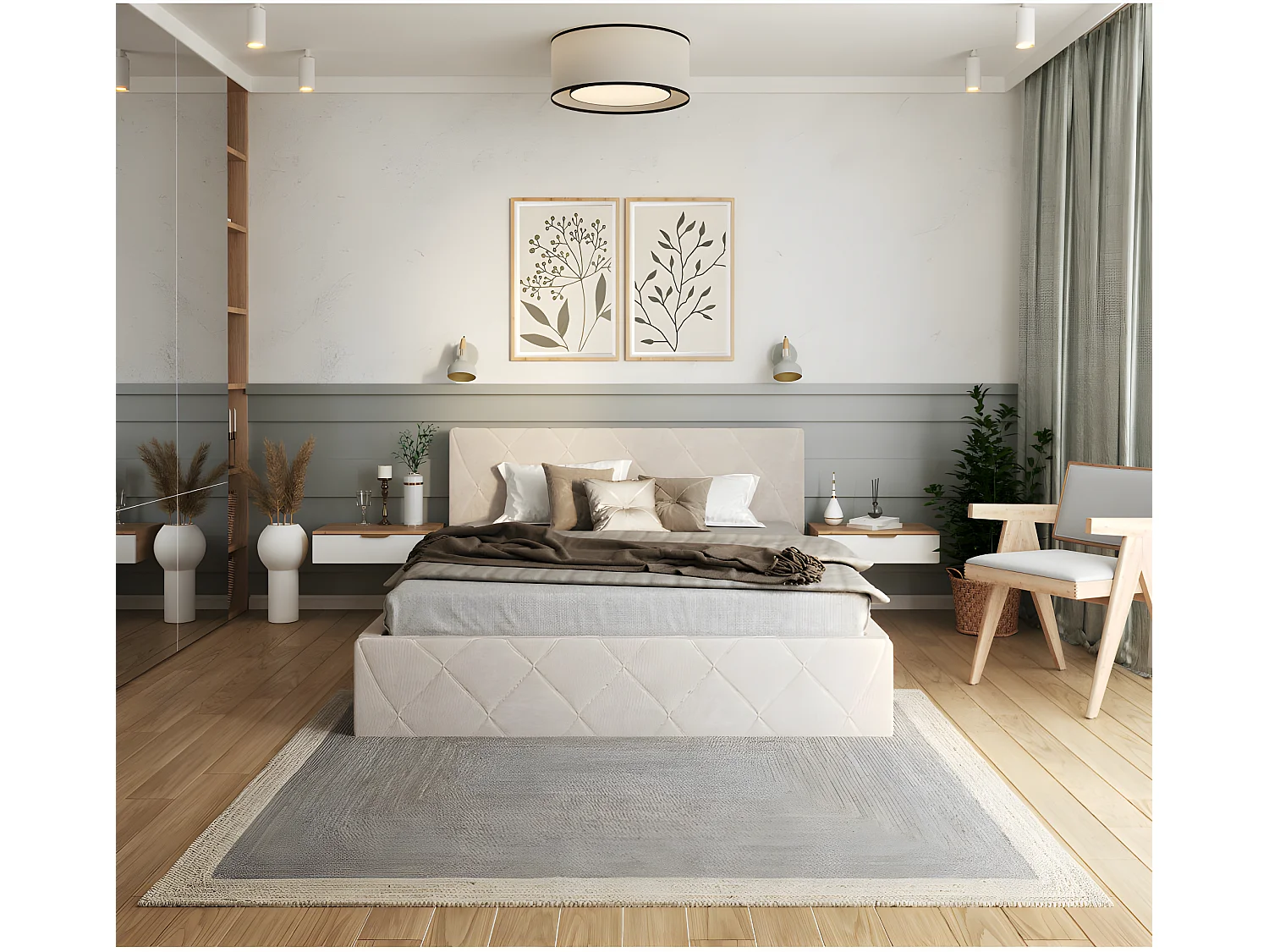 Lit coffre Oslo 160 x 200 cm  avec sommier à lattes relevable Beige