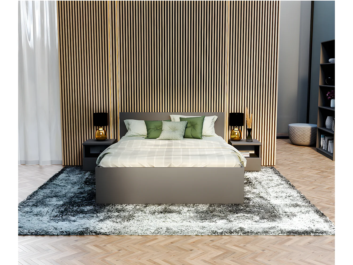 Lit coffre Paris 160 x 200 cm avec sommier à lattes relevable Gris