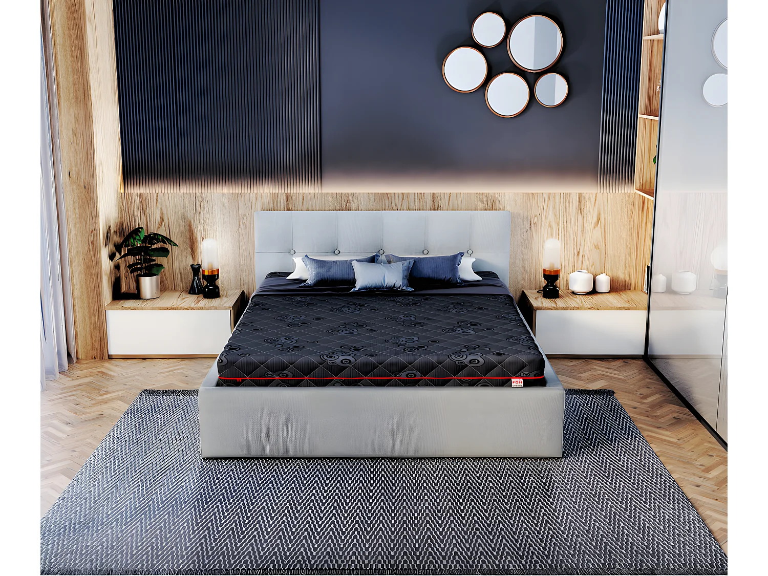 Lit coffre Vegas 160 x 200 cm avec sommier à lattes relevable Gris Clair