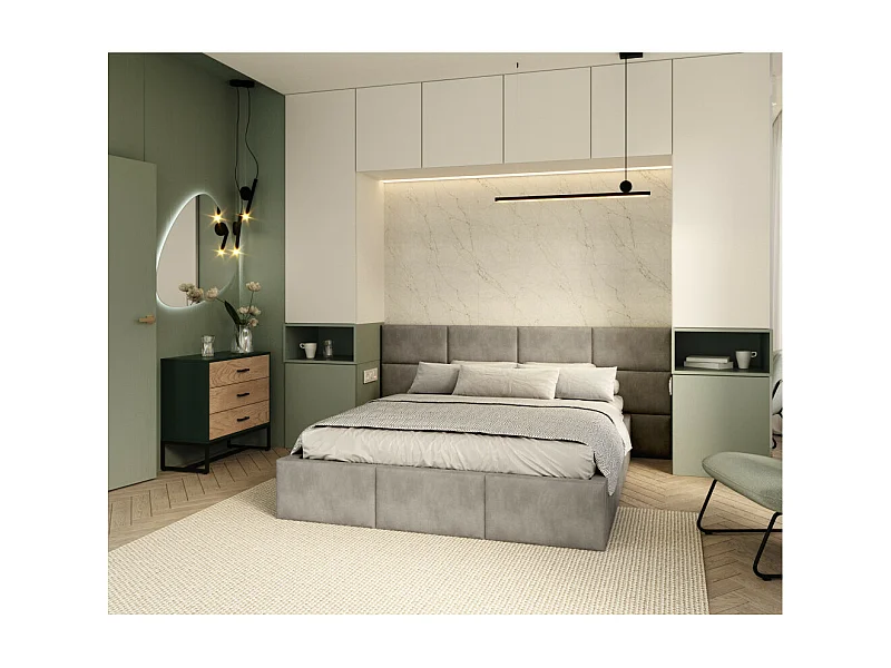 Lit coffre Miami 160 x 200 cm avec sommier à lattes relevable Gris Clair