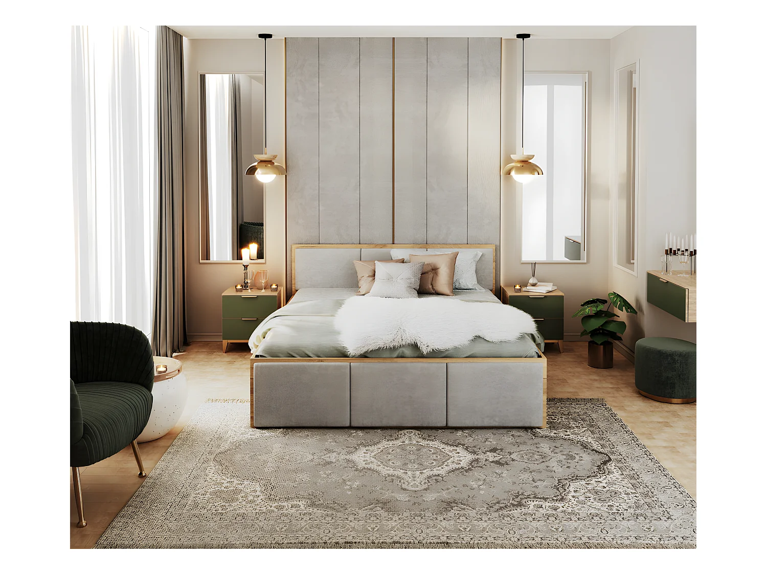 Lit coffre Barcelona 140 x 190 cm avec sommier à lattes relevable Chêne - Gris clair