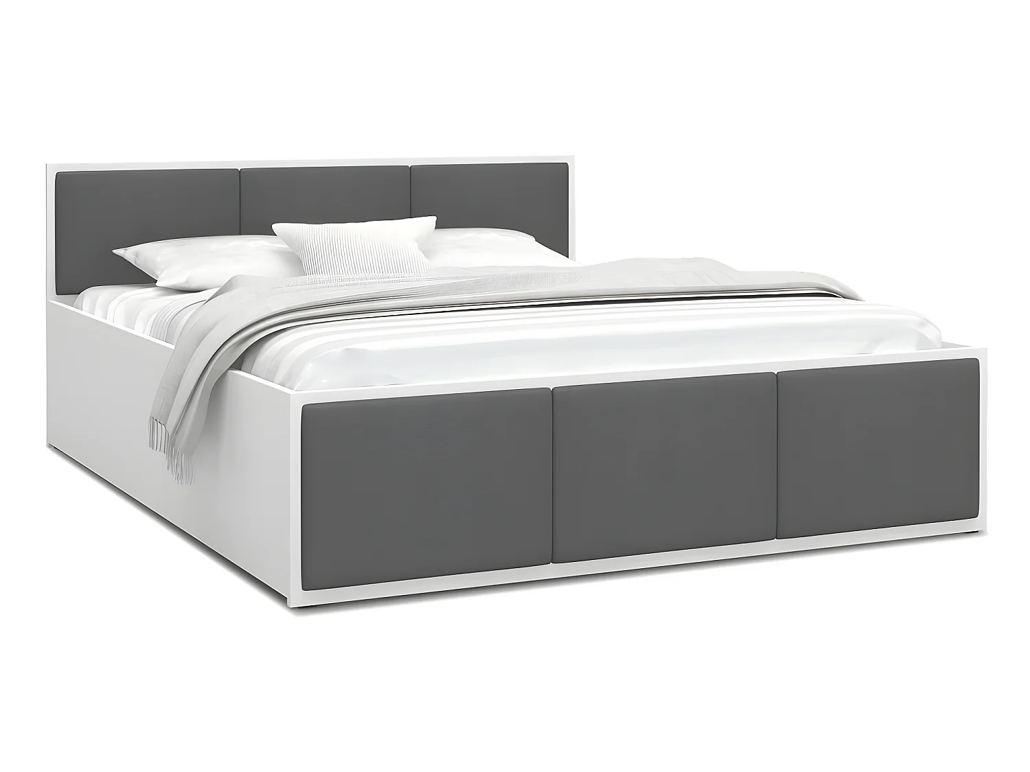 Lit coffre Barcelona 160 x 200 cm avec sommier à lattes relevable Blanc - Gris foncé