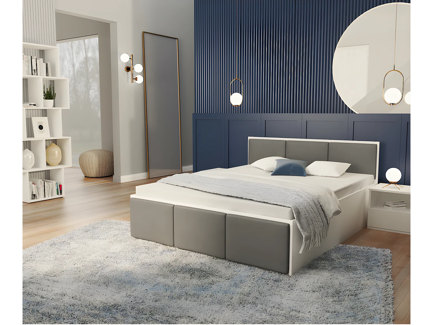 Lit coffre Barcelona 160 x 200 cm avec sommier à lattes relevable Blanc - Gris foncé