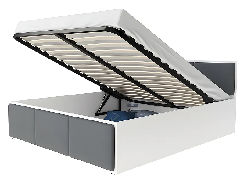 Lit coffre Barcelona 160 x 200 cm avec sommier à lattes relevable Blanc - Gris foncé