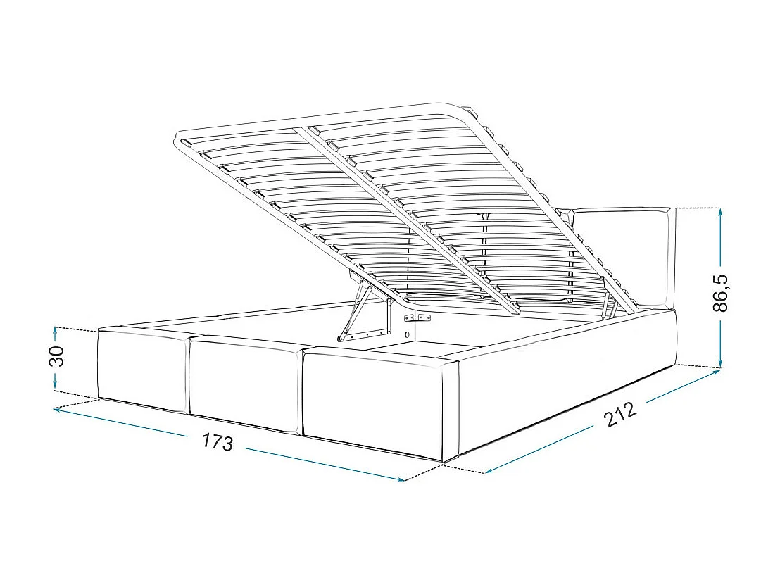 Lit coffre Tulum 160 x 200 cm avec sommier à lattes relevable Gris Clair