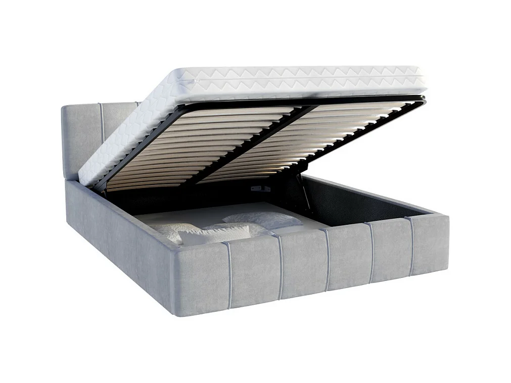 Lit coffre ATLANTA 140 x 190 cm avec sommier à lattes relevable Gris Clair