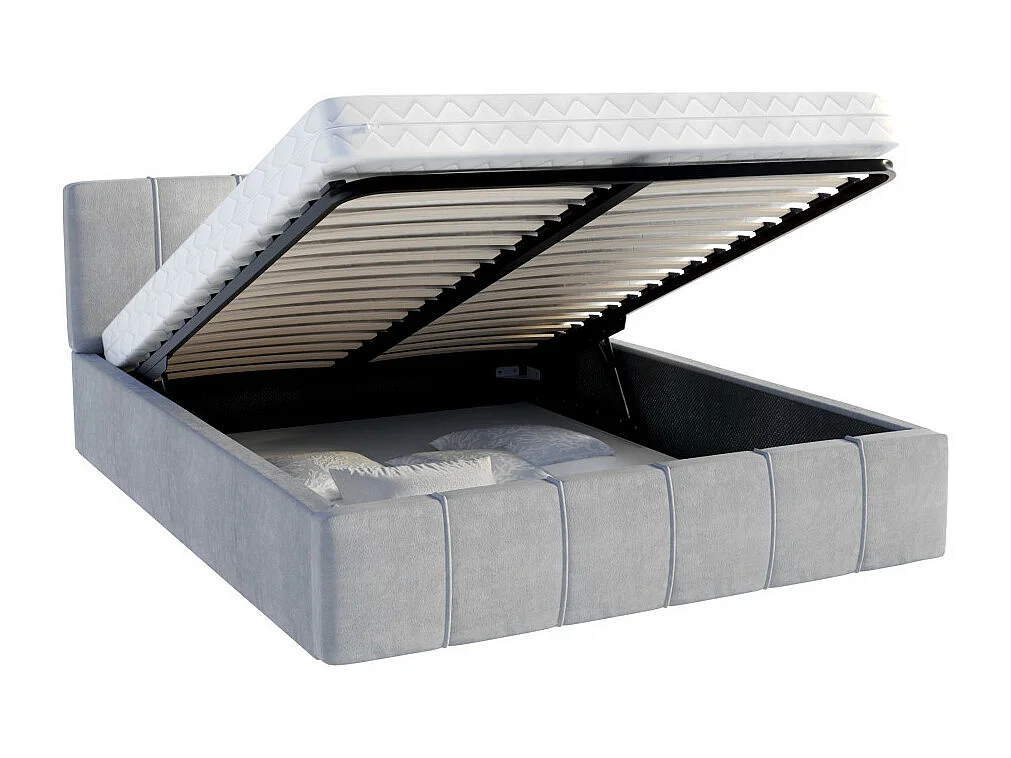 Lit coffre ATLANTA 140 x 190 cm avec sommier à lattes relevable Gris Clair
