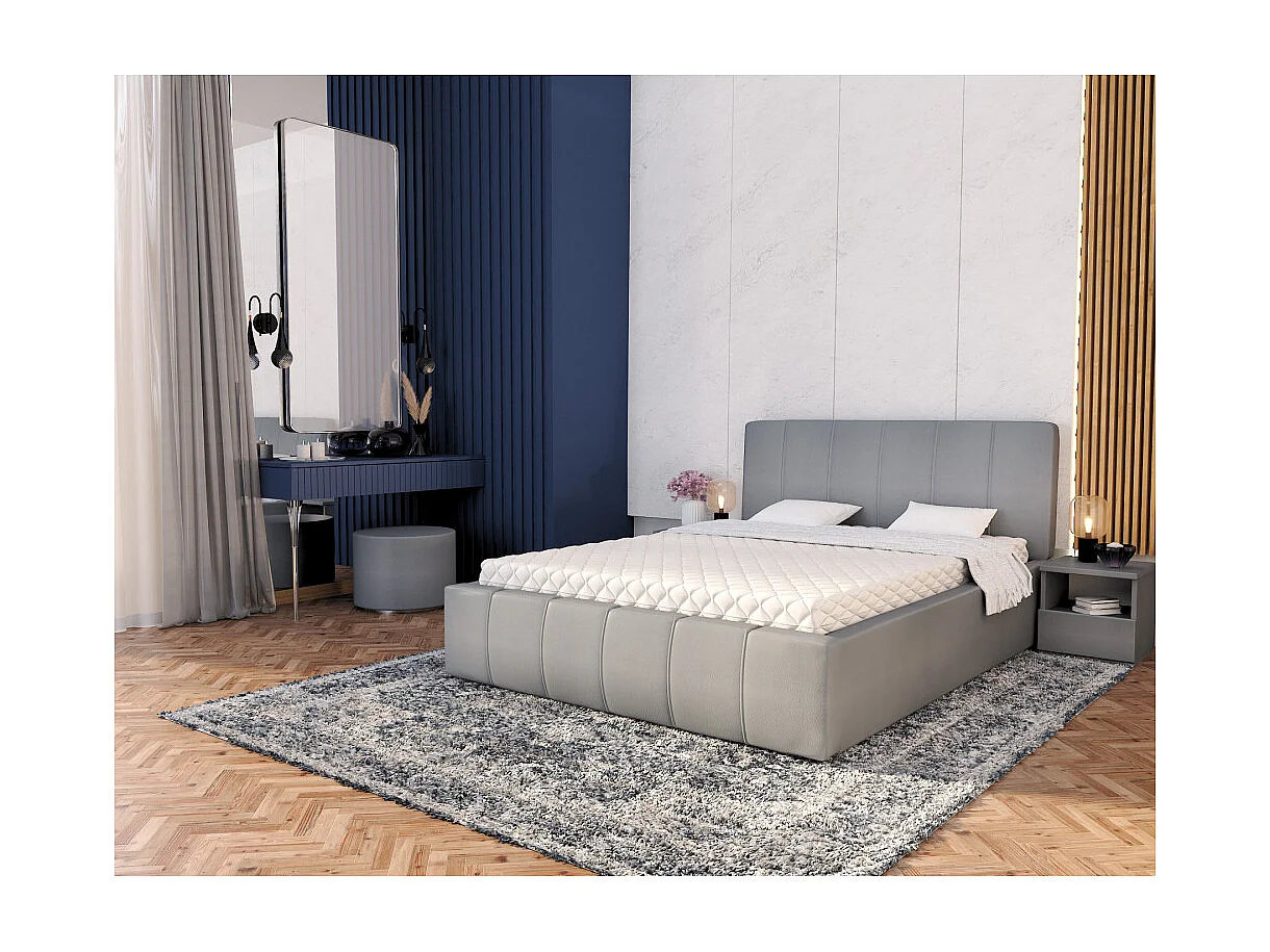Lit coffre ATLANTA 140 x 190 cm avec sommier à lattes relevable Gris Clair