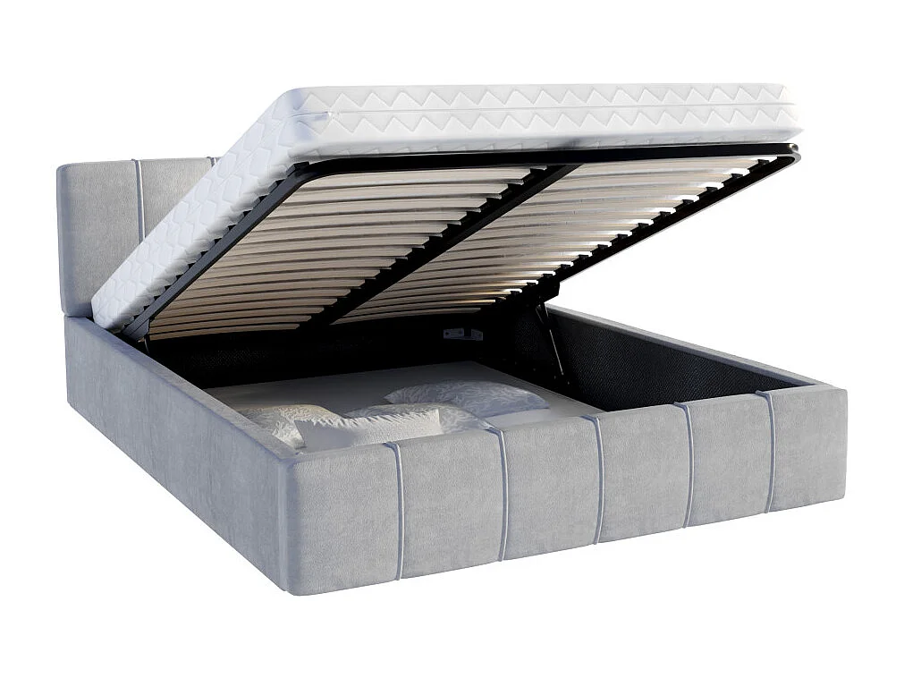 Lit coffre ATLANTA 140 x 190 cm avec sommier à lattes relevable Gris Clair