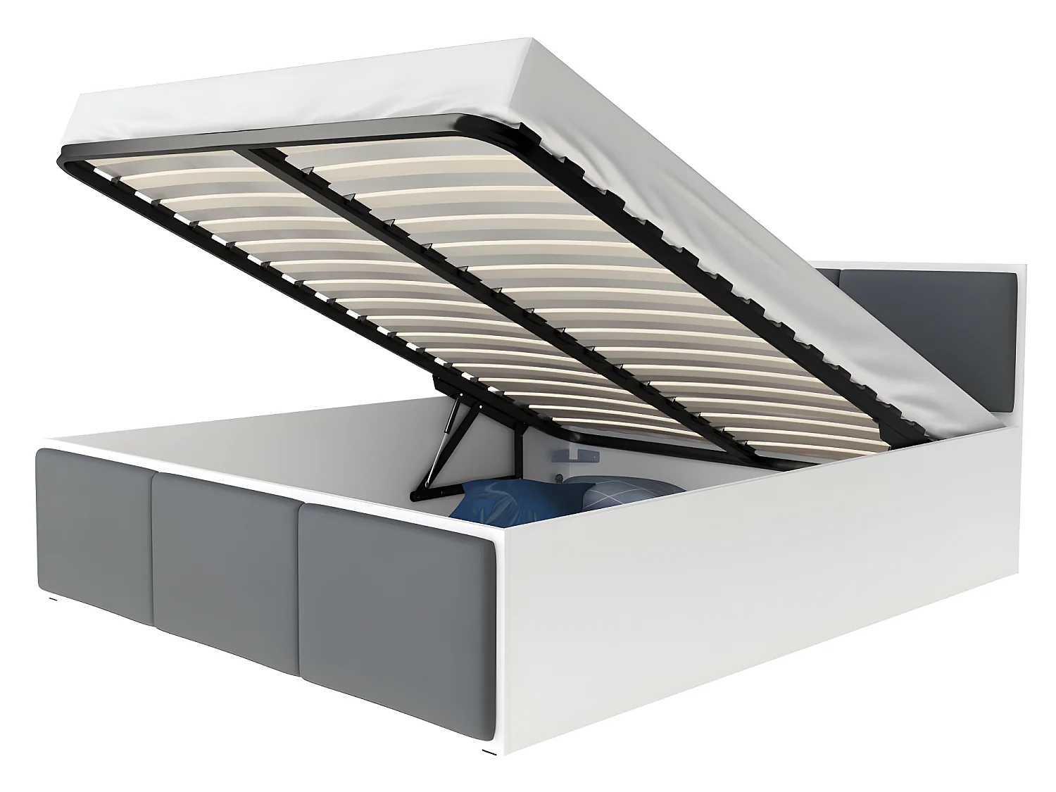 Lit coffre BARCELONA 140 x 190 cm avec sommier à lattes relevable Blanc - Gris foncé