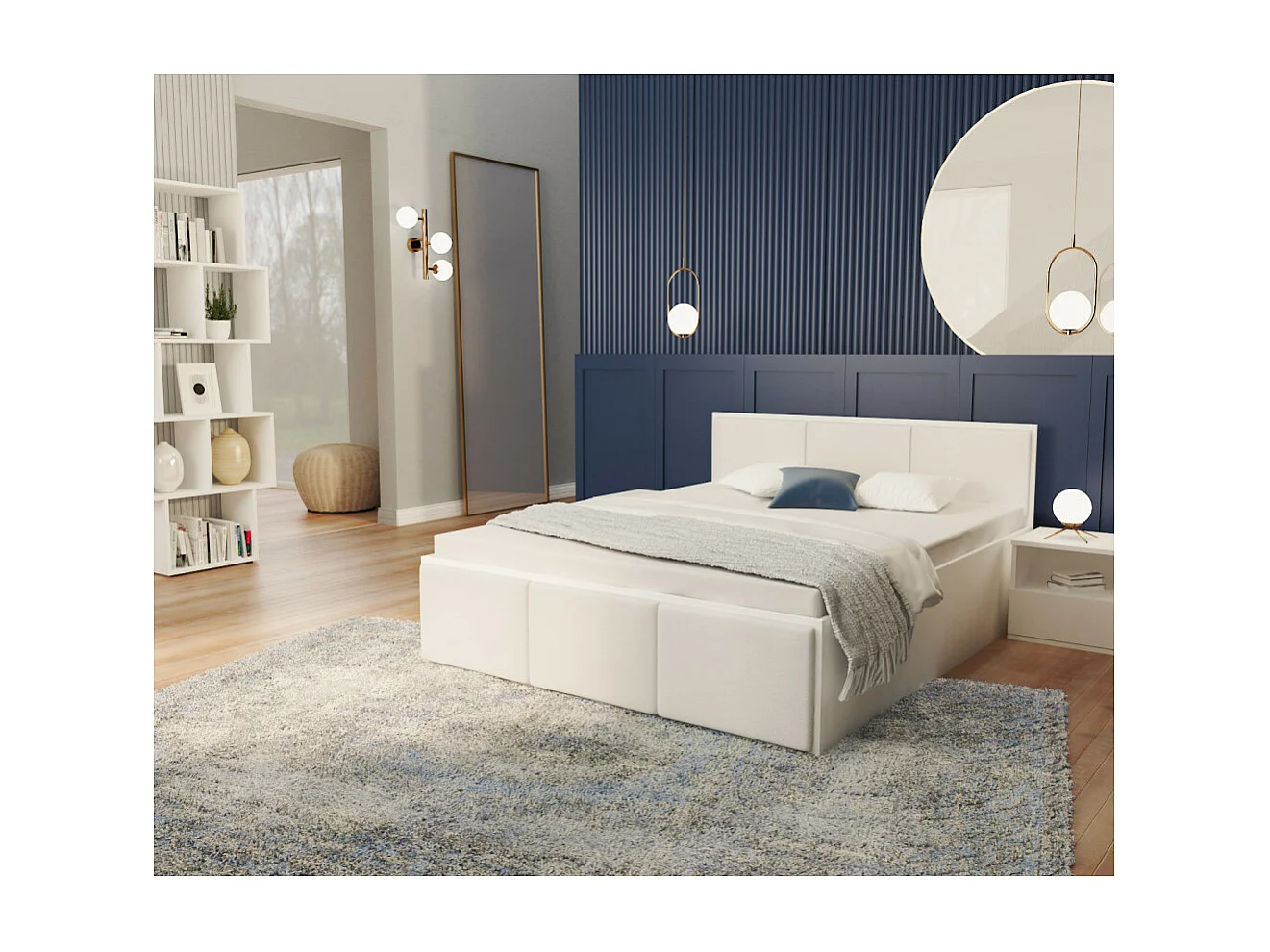 Lit coffre Barcelona 160 x 200 cm avec sommier à lattes relevable Blanc