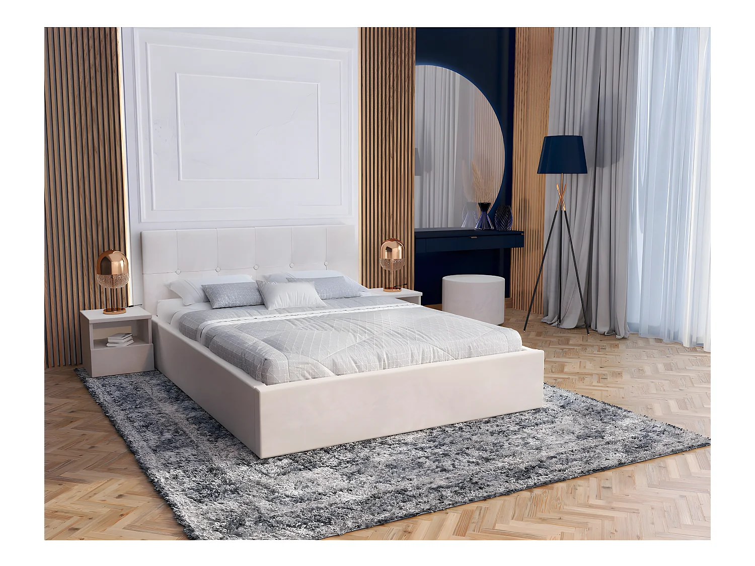 Lit coffre Vegas 160 x 200 cm avec sommier à lattes relevable Beige