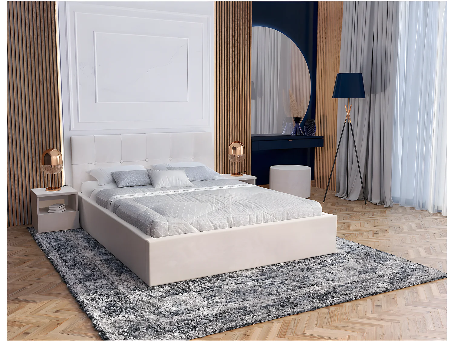 Lit coffre Vegas 160 x 200 cm avec sommier à lattes relevable Beige