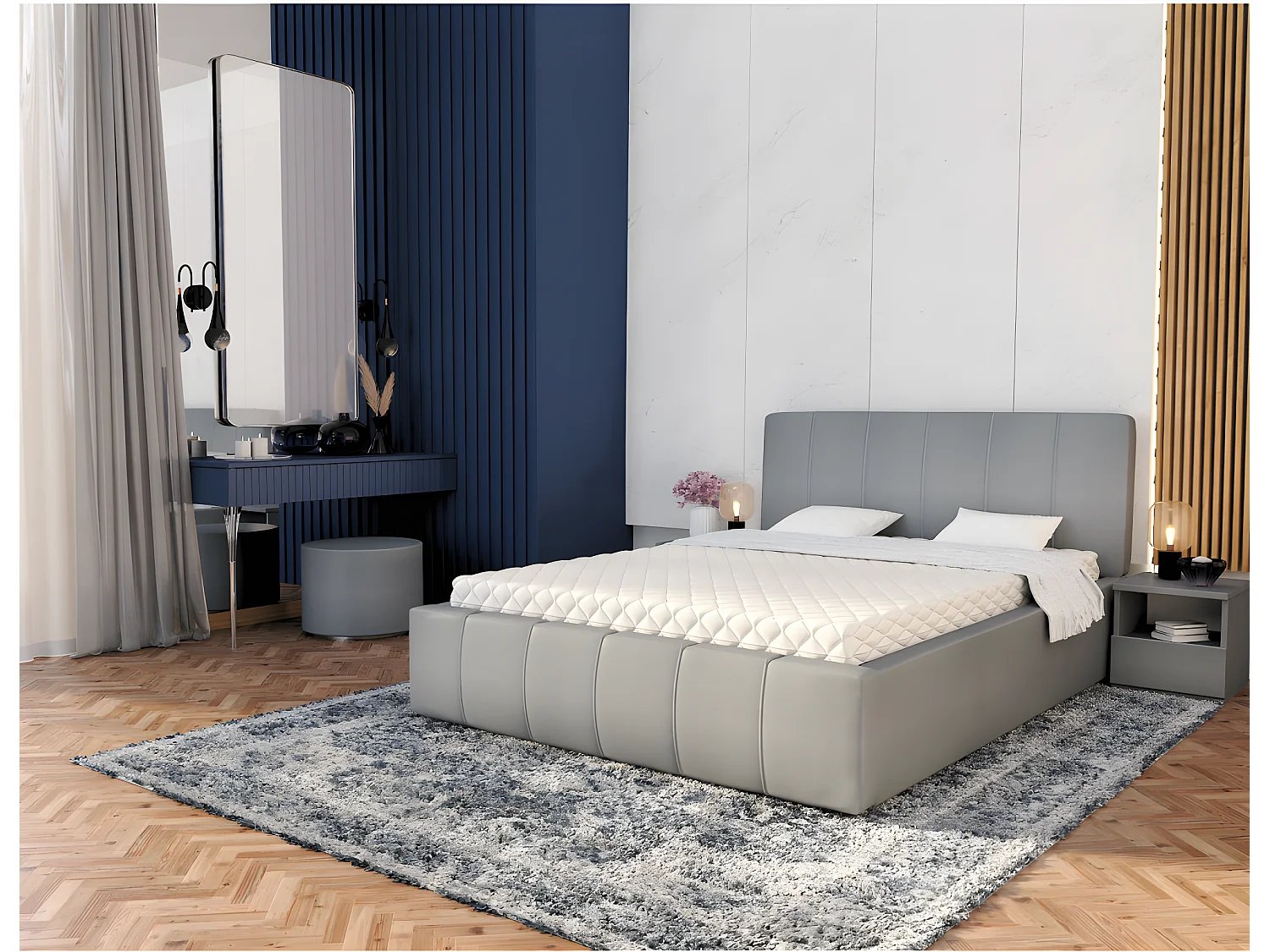 Lit coffre ATLANTA 160 x 200 cm avec sommier à lattes relevable Gris Clair