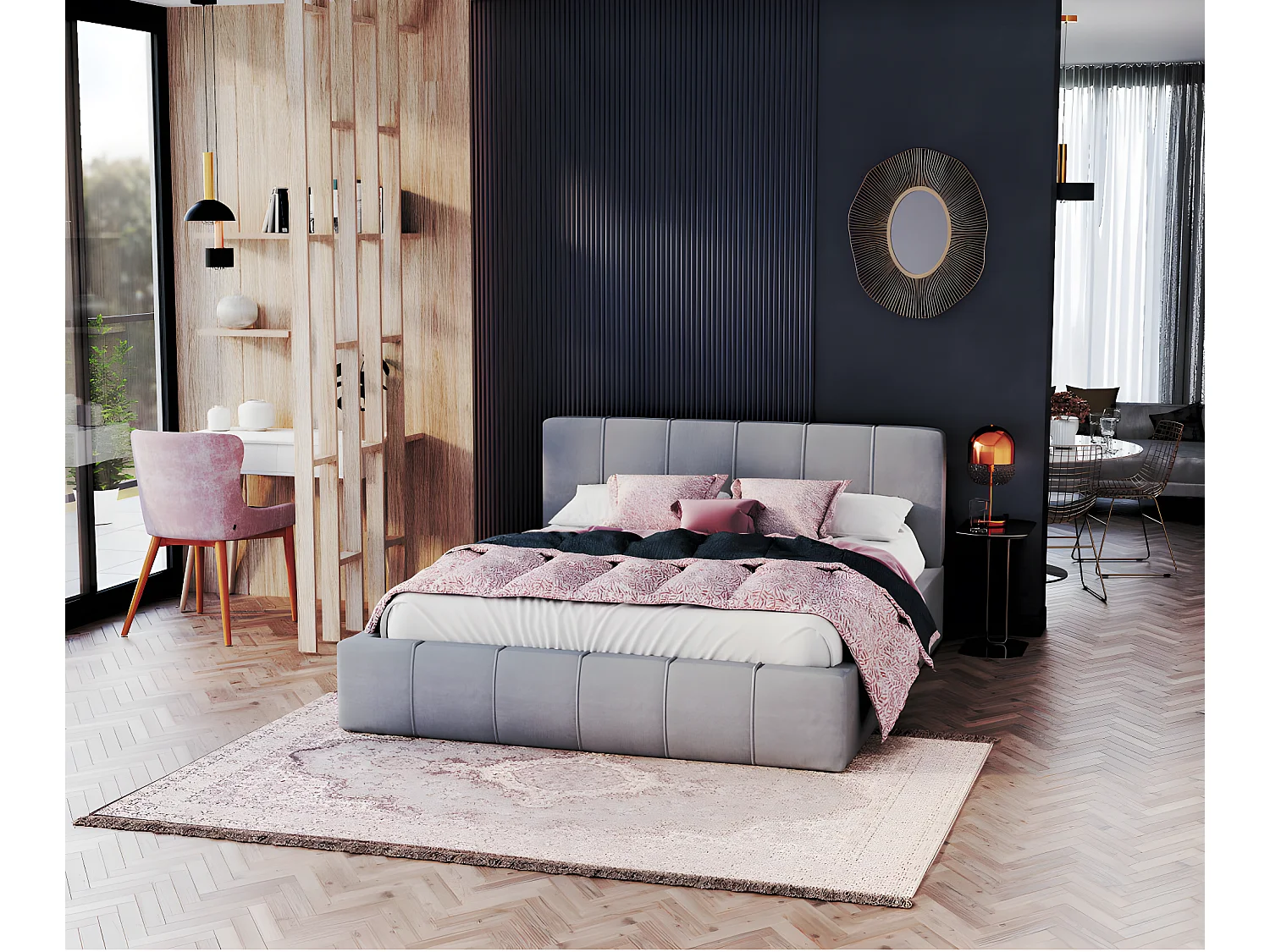 Lit coffre ATLANTA 160 x 200 cm avec sommier à lattes relevable Gris Clair