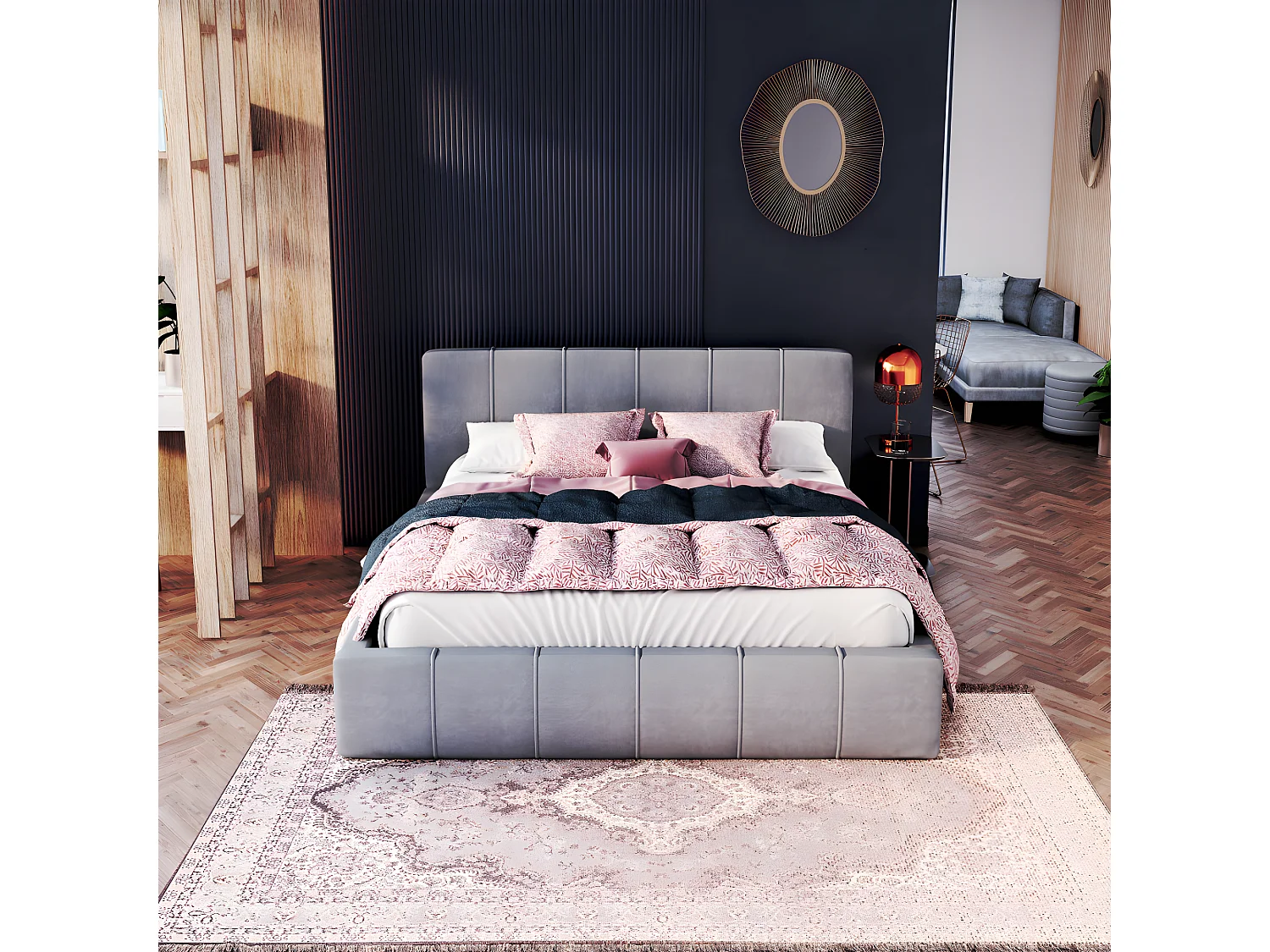 Lit coffre ATLANTA 160 x 200 cm avec sommier à lattes relevable Gris Clair