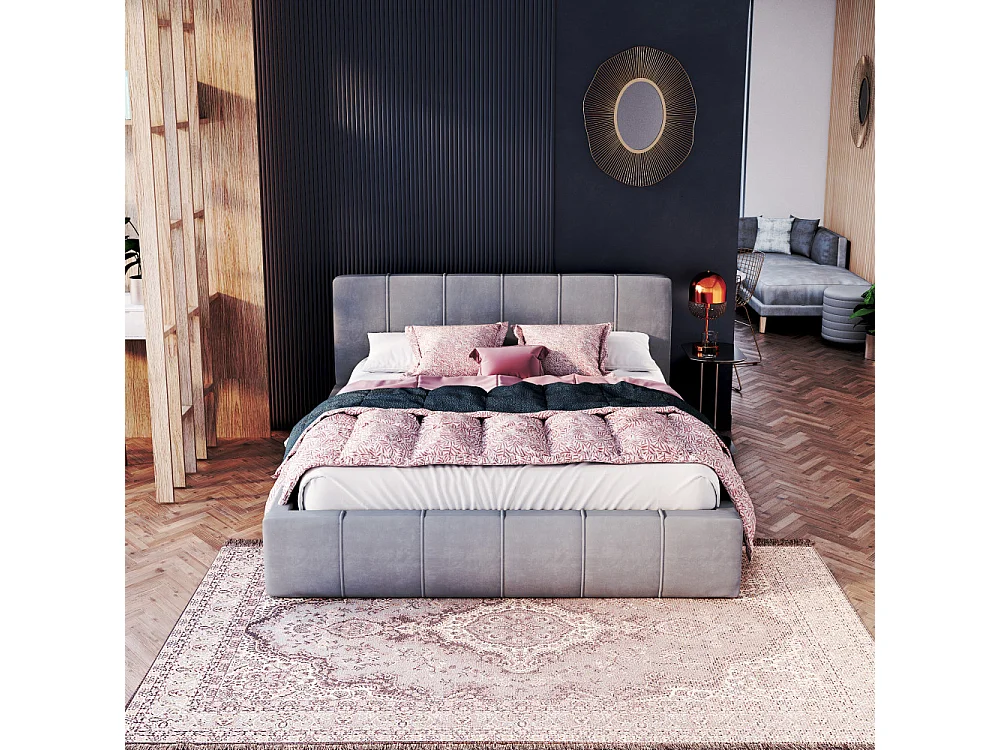 Lit coffre ATLANTA 160 x 200 cm avec sommier à lattes relevable Gris Clair