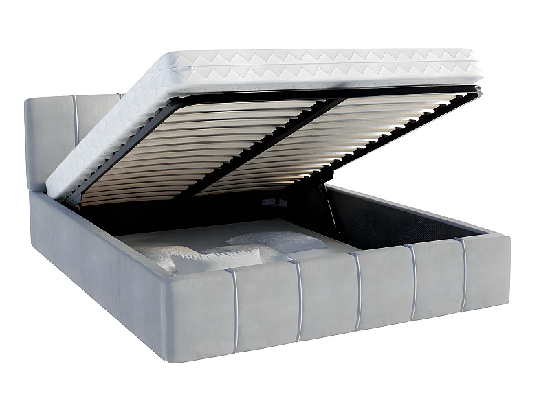 Lit coffre ATLANTA 160 x 200 cm avec sommier à lattes relevable Gris Clair