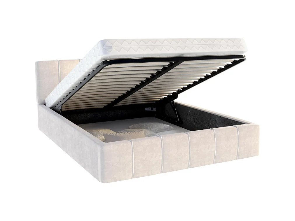 Lit coffre ATLANTA 160 x 200 cm avec sommier à lattes relevable Beige
