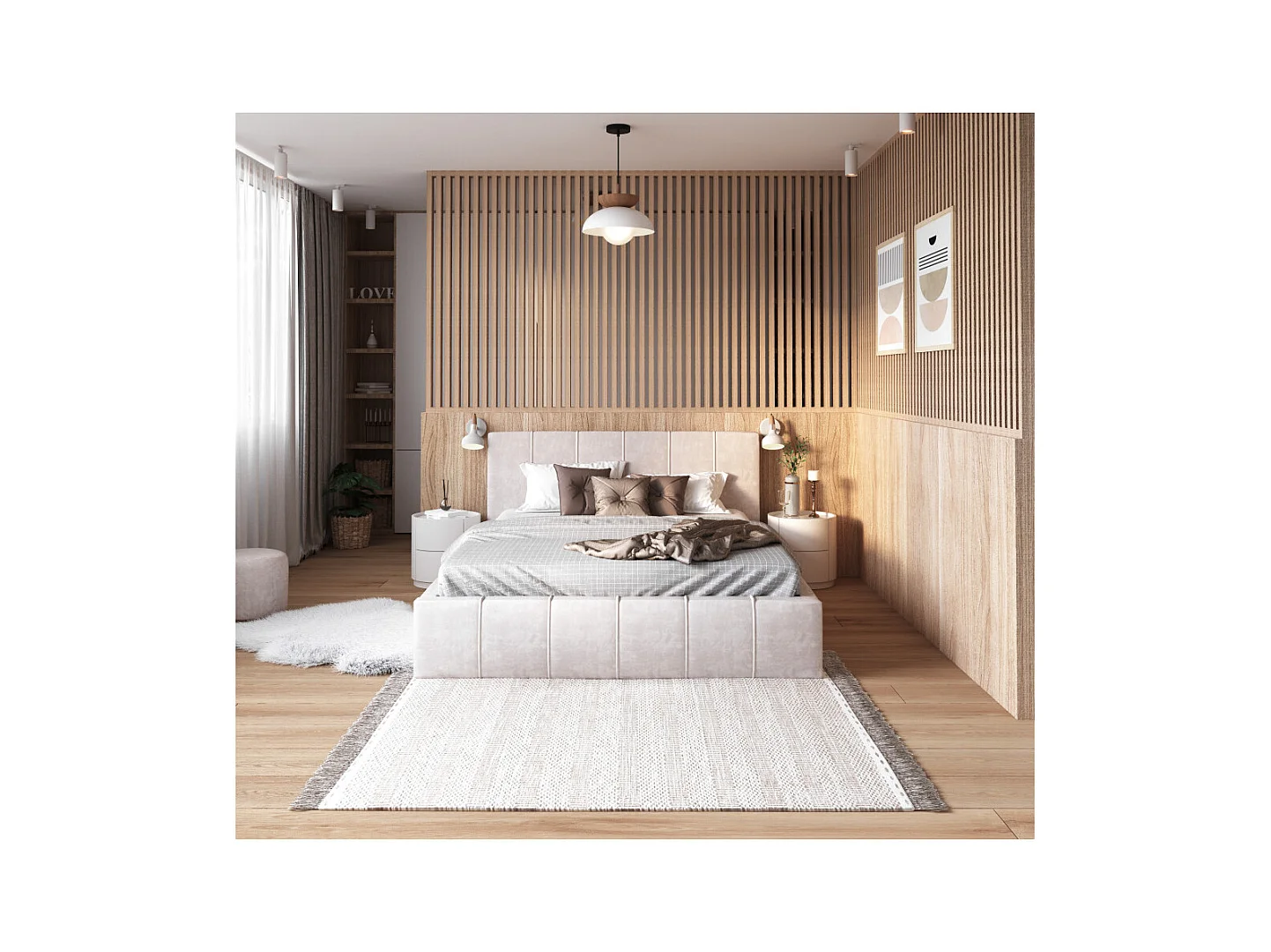 Lit coffre ATLANTA 160 x 200 cm avec sommier à lattes relevable Beige