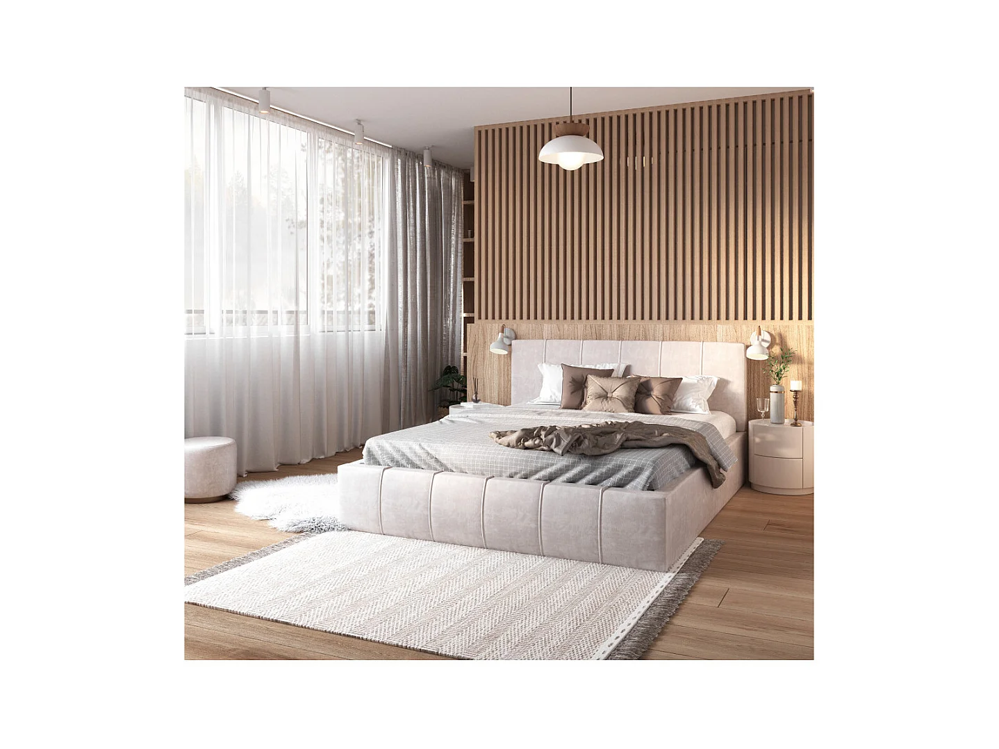 Lit coffre ATLANTA 160 x 200 cm avec sommier à lattes relevable Beige