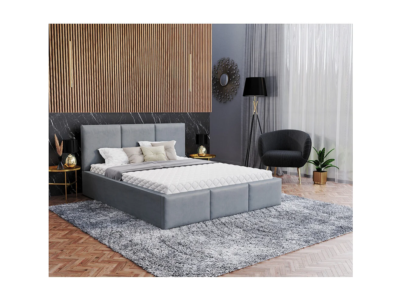 Lit coffre Tulum 140 x 190 cm avec sommier à lattes relevable Gris Clair