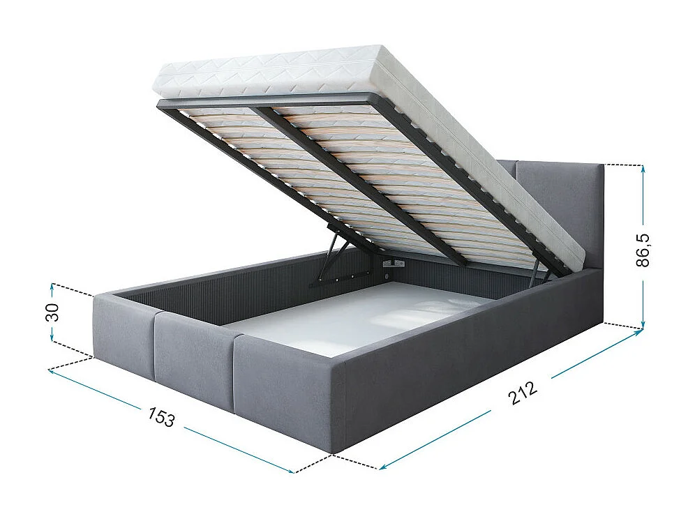 Lit coffre Tulum 140 x 190 cm avec sommier à lattes relevable Gris Clair