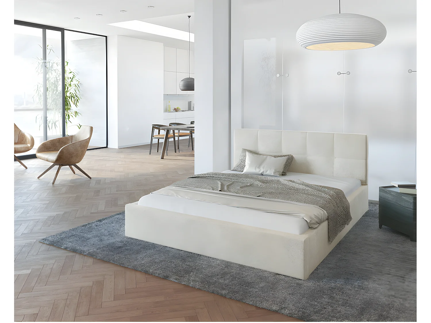 Lit coffre Vegas 140 x 190 cm  avec sommier à lattes relevable Beige