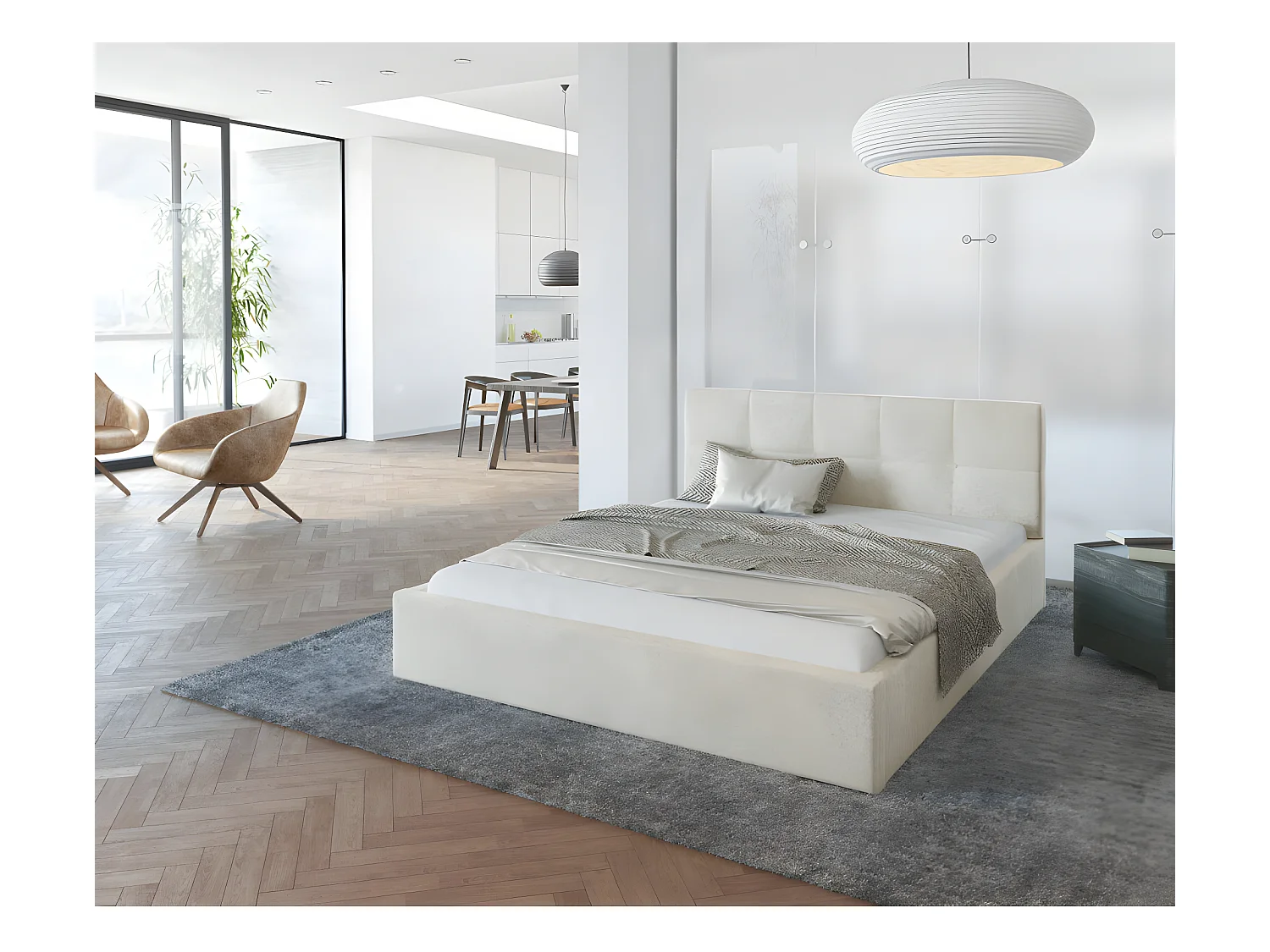 Lit coffre Vegas 140 x 190 cm  avec sommier à lattes relevable Beige