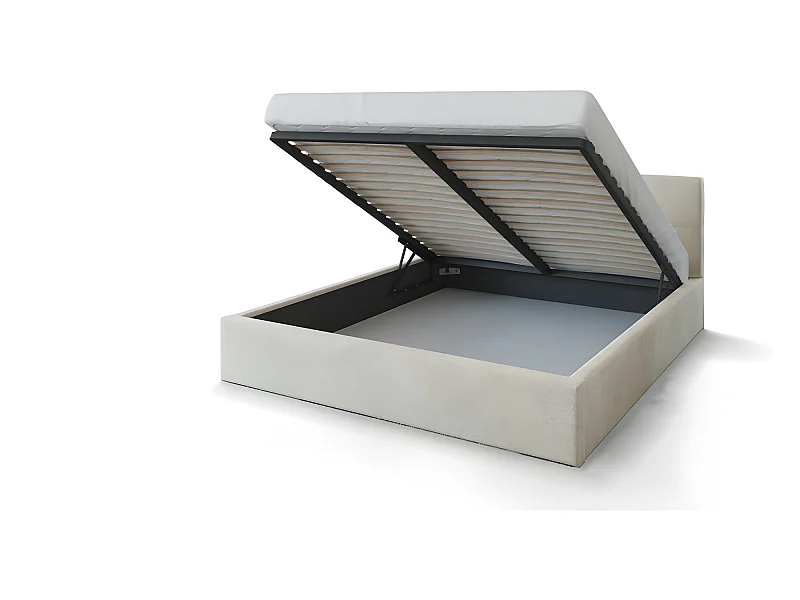 Lit coffre Vegas 140 x 190 cm  avec sommier à lattes relevable Beige