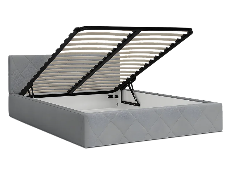 Lit coffre Oslo 140 x 190 cm  avec sommier à lattes relevable Gris Clair