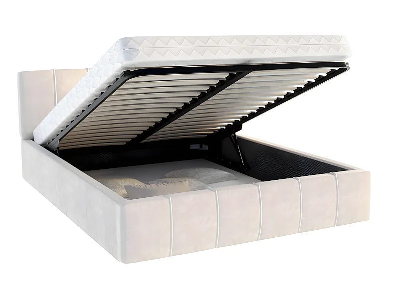 Lit coffre ATLANTA 140 x 190 cm avec sommier à lattes relevable Beige