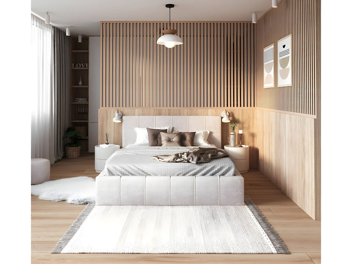 Lit coffre ATLANTA 140 x 190 cm avec sommier à lattes relevable Beige