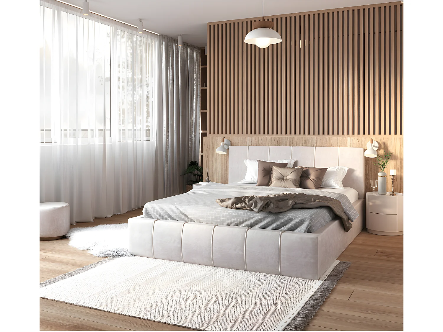 Lit coffre ATLANTA 140 x 190 cm avec sommier à lattes relevable Beige