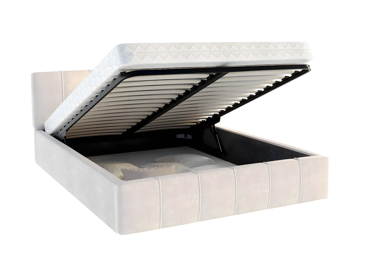 Lit coffre ATLANTA 140 x 190 cm avec sommier à lattes relevable Beige
