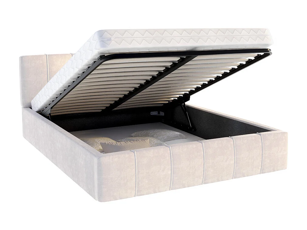 Lit coffre ATLANTA 140 x 190 cm avec sommier à lattes relevable Beige