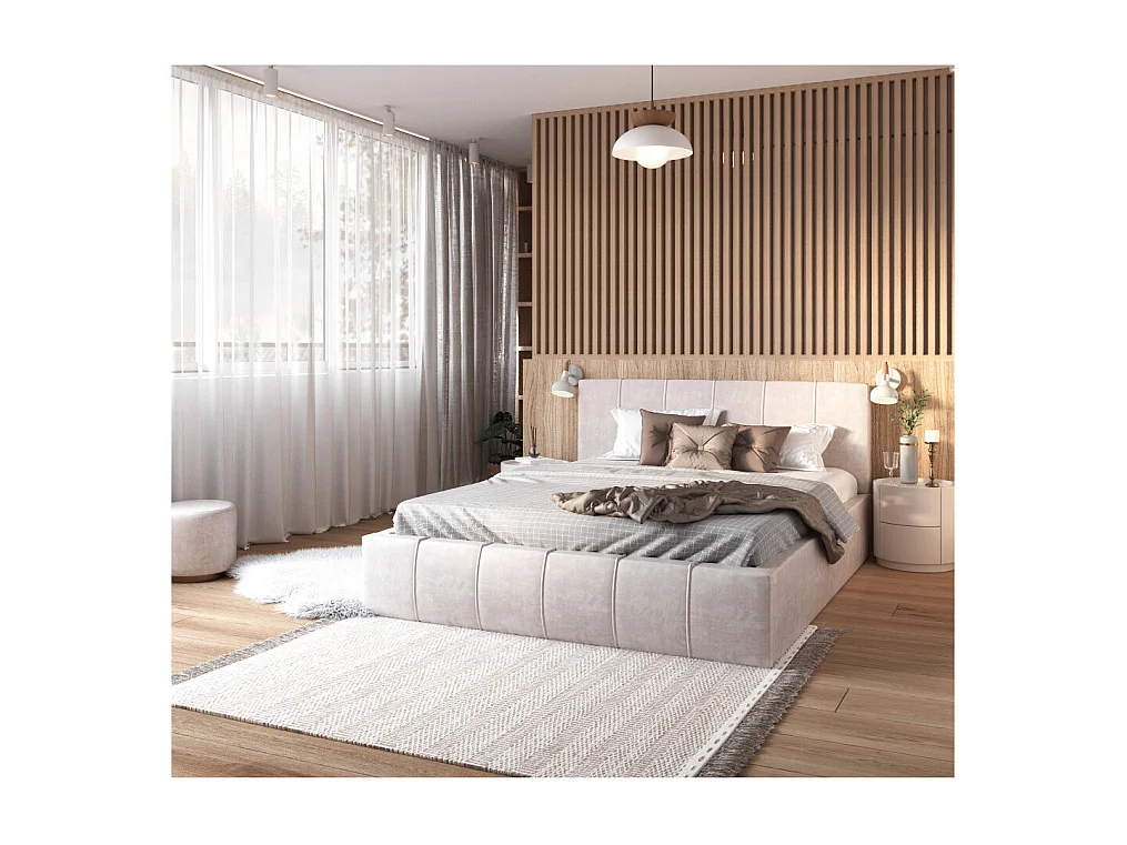 Lit coffre ATLANTA 140 x 190 cm avec sommier à lattes relevable Beige
